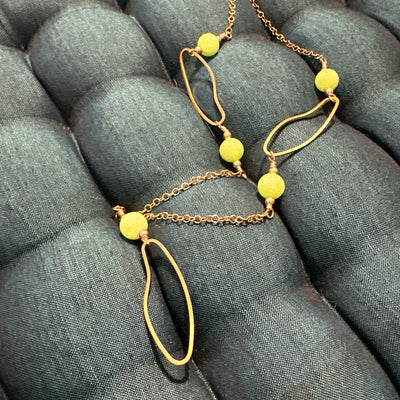 ‘Forzatina' steel chain with giada green 10 mm and ovals in bronze