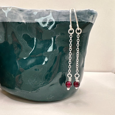Fine silver and red agate earrings
