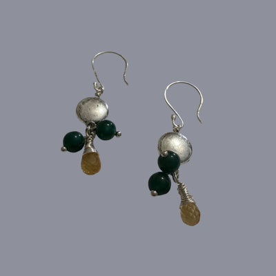 Citrine, green jade and  silver elements earrings