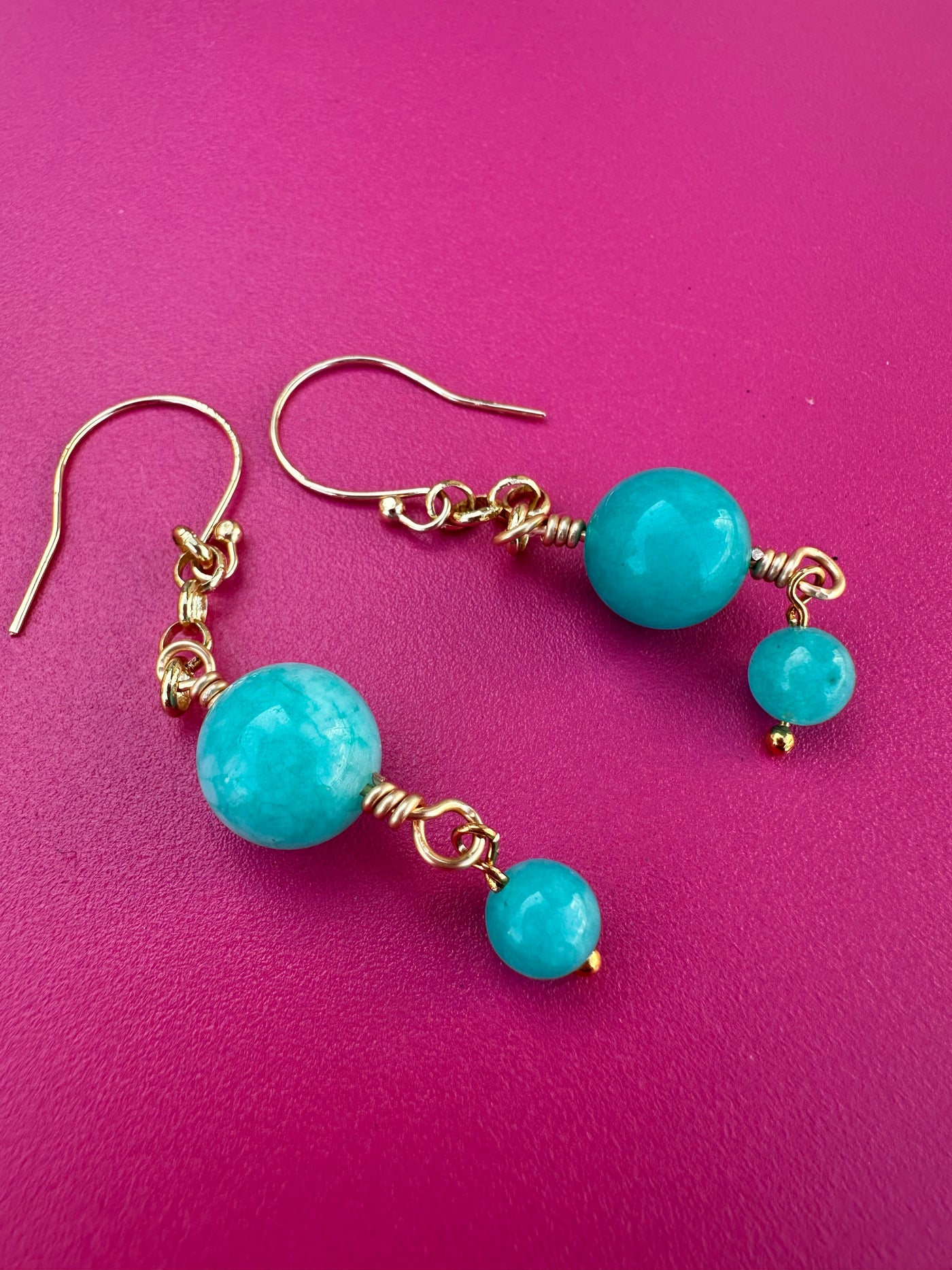 Turquoise giade earrings with brass  chain 