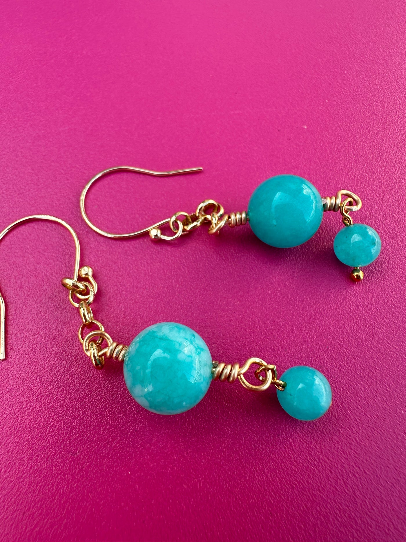 Turquoise giade earrings with brass  chain 