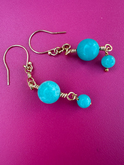 Turquoise giade earrings with brass  chain 