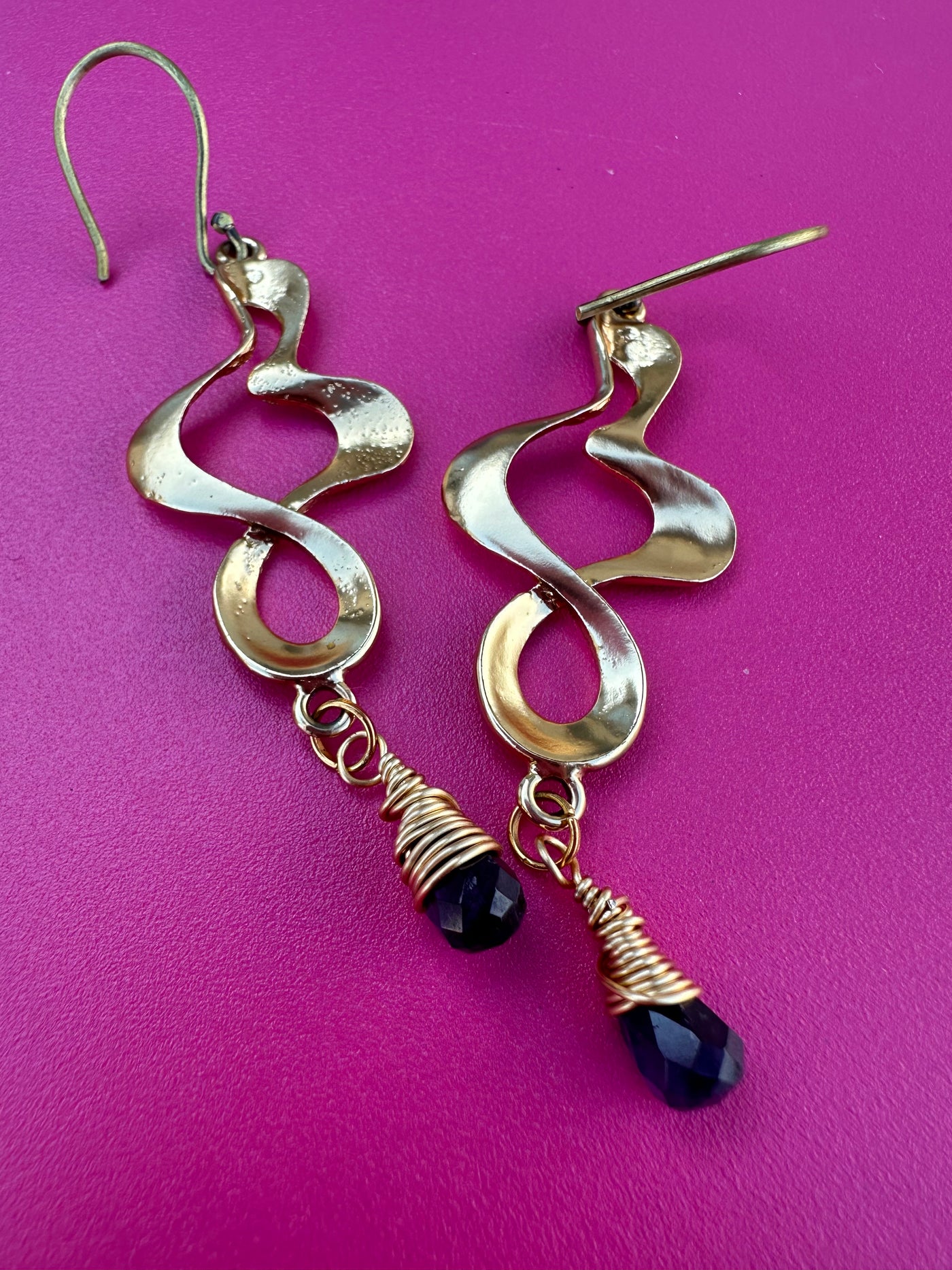 Zama spiraled earrings with amethyst briolette