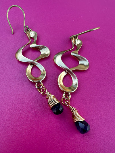 Zama spiraled earrings with amethyst briolette