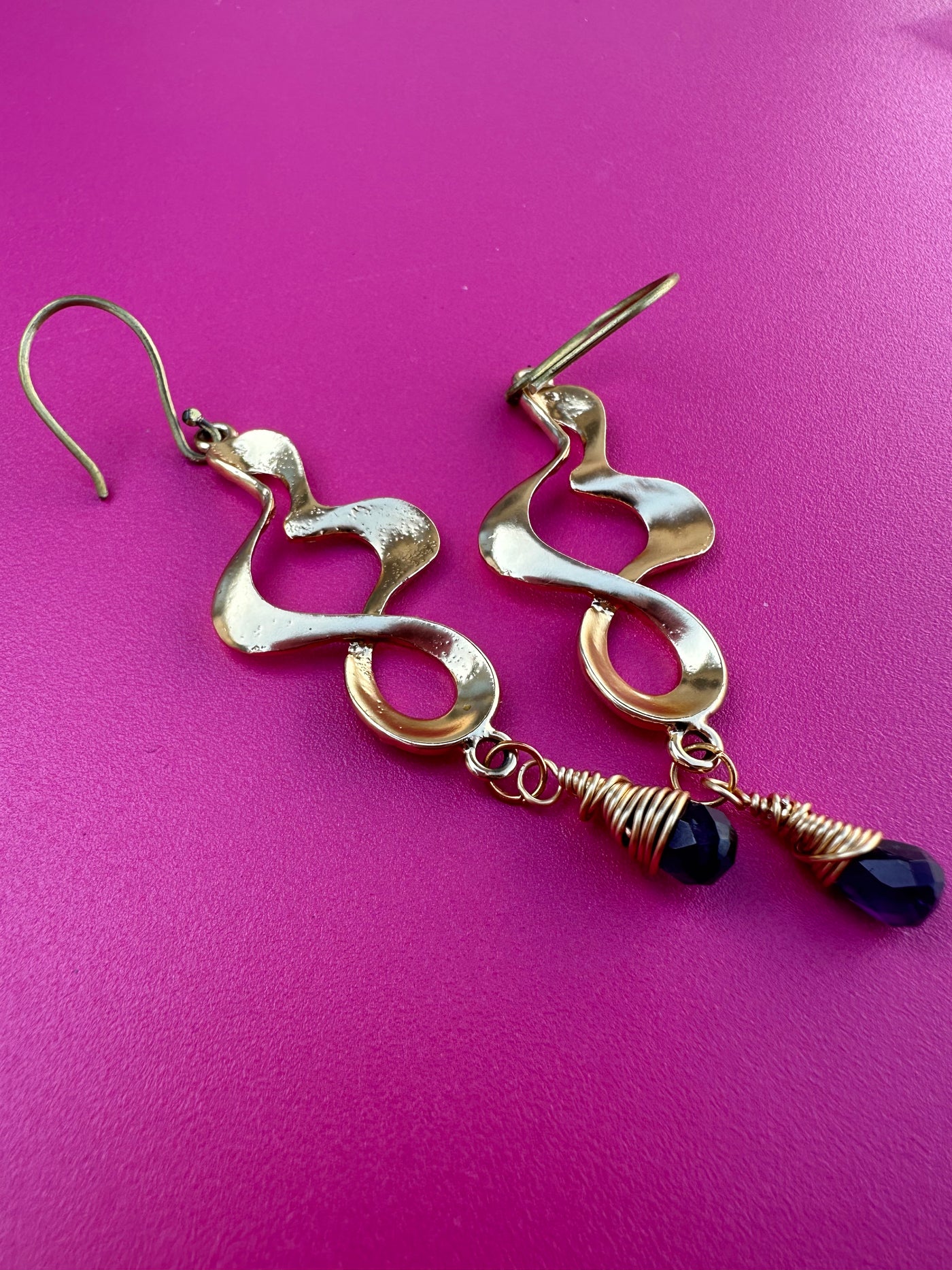 Zama spiraled earrings with amethyst briolette