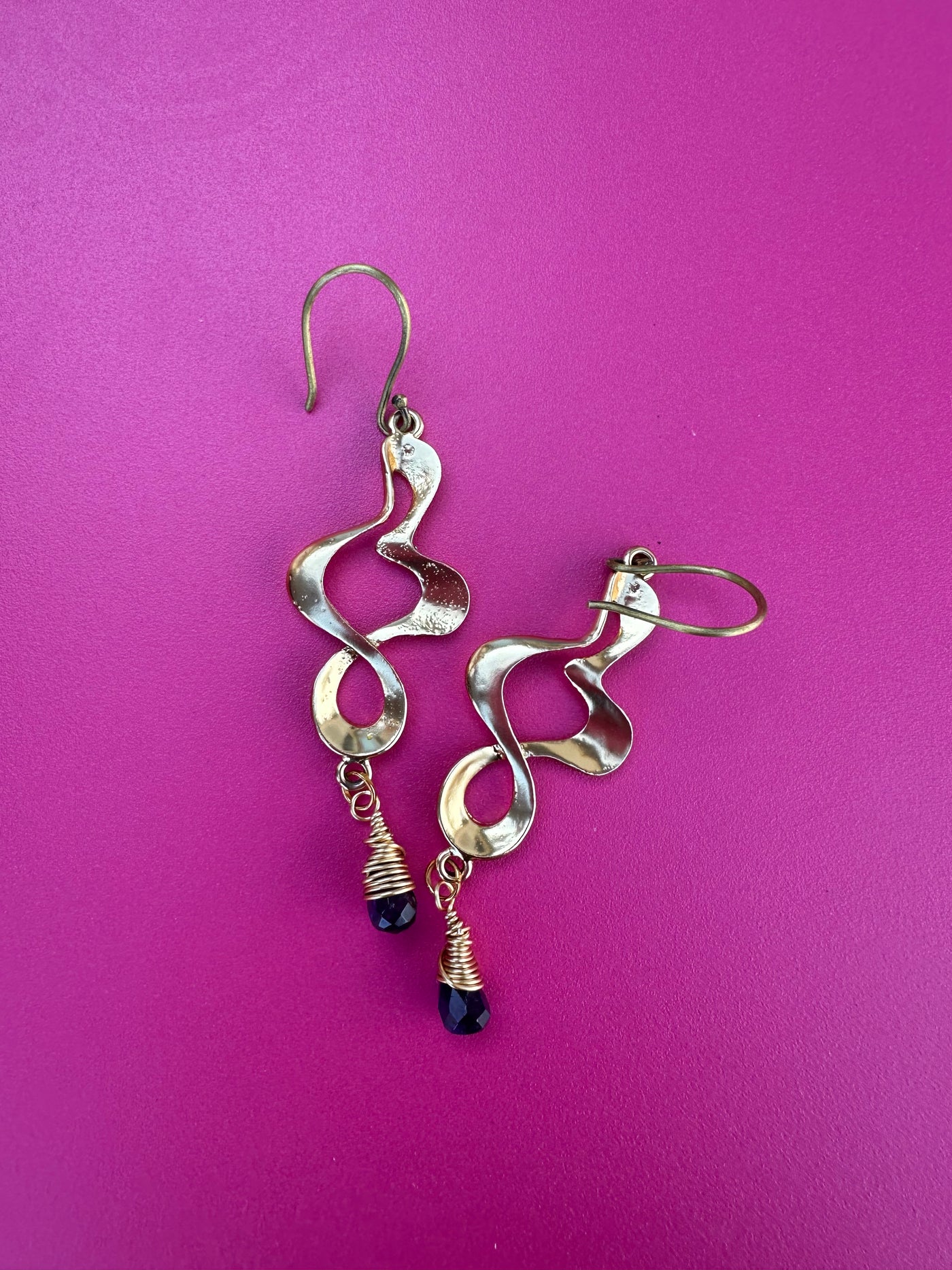 Zama spiraled earrings with amethyst briolette