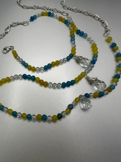 Stackable bracelets (yellow, blue and white pearls)