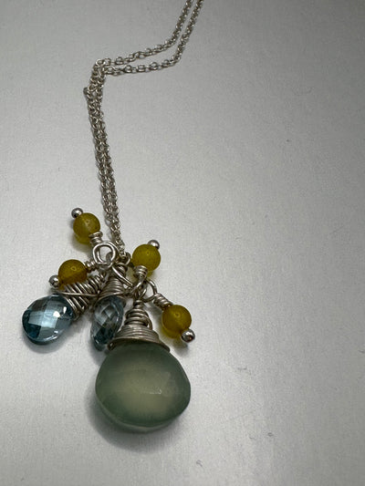 Dangling briolettes pendants and silver with citrine and aquamarine