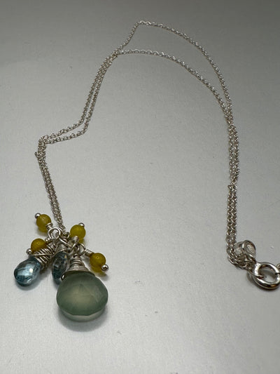 Dangling briolettes pendants and silver with citrine and aquamarine
