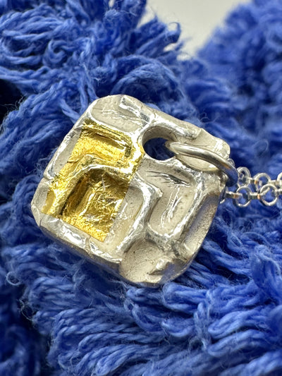 Keumboo technique for this silver sterling and gold square 1 cm