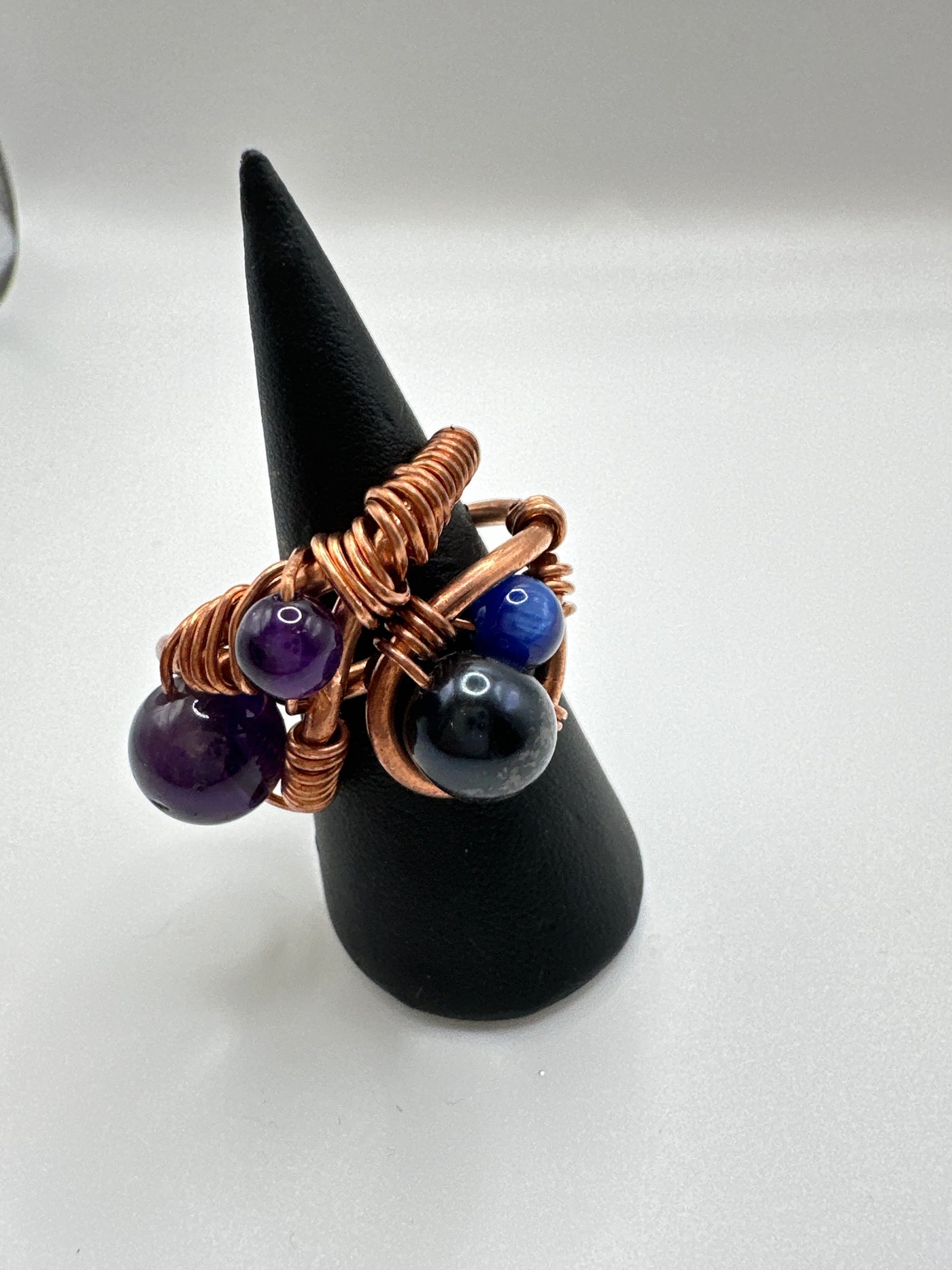 Copper ring with amethysts