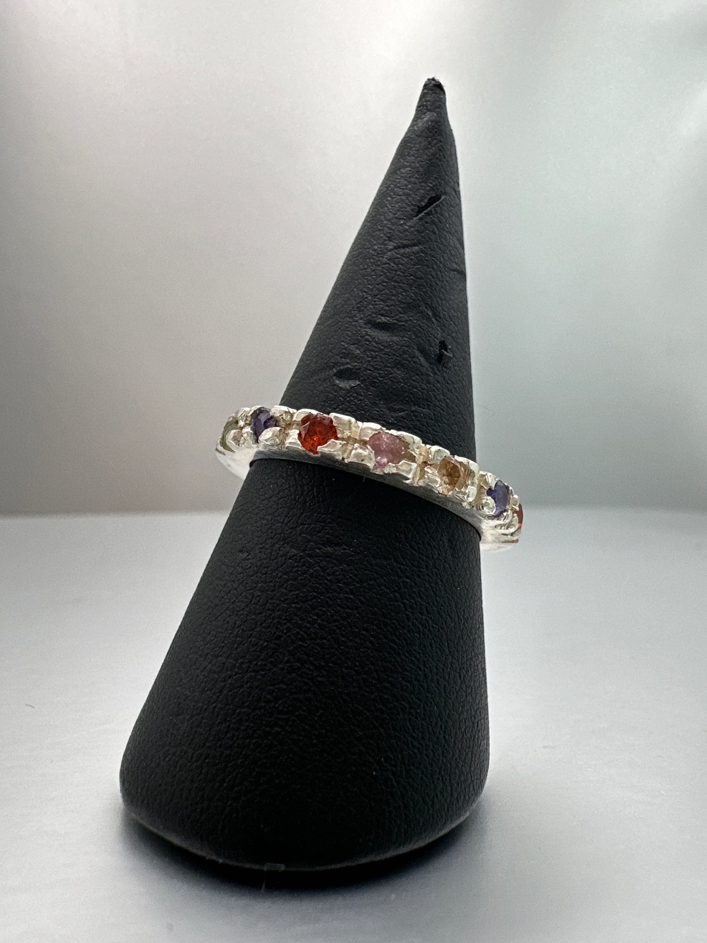 7 colorful cubic zirconia 3mm in silver round ring