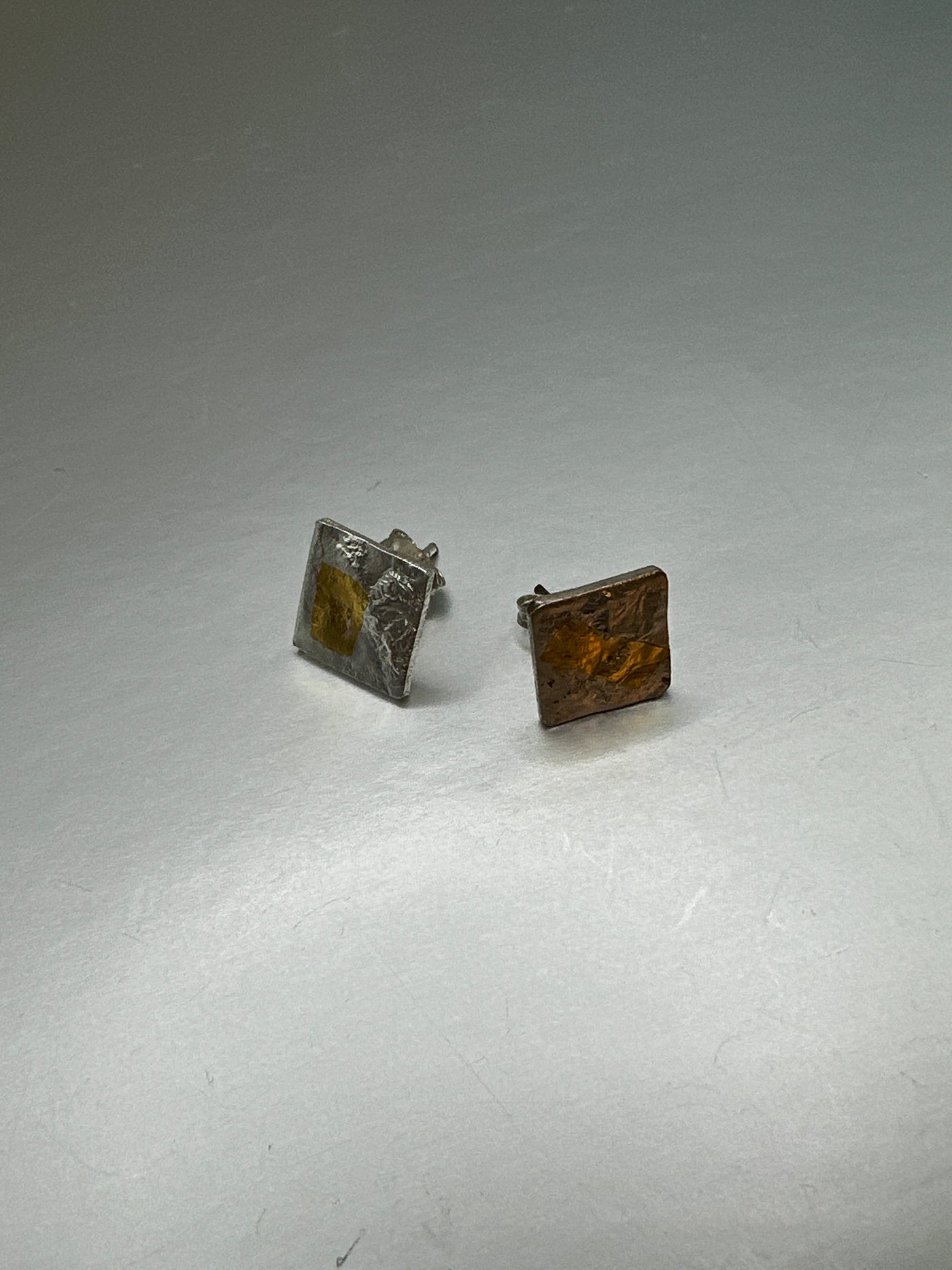 Reticulation and Keumboo technique for this silver sterling and gold square stud earrings