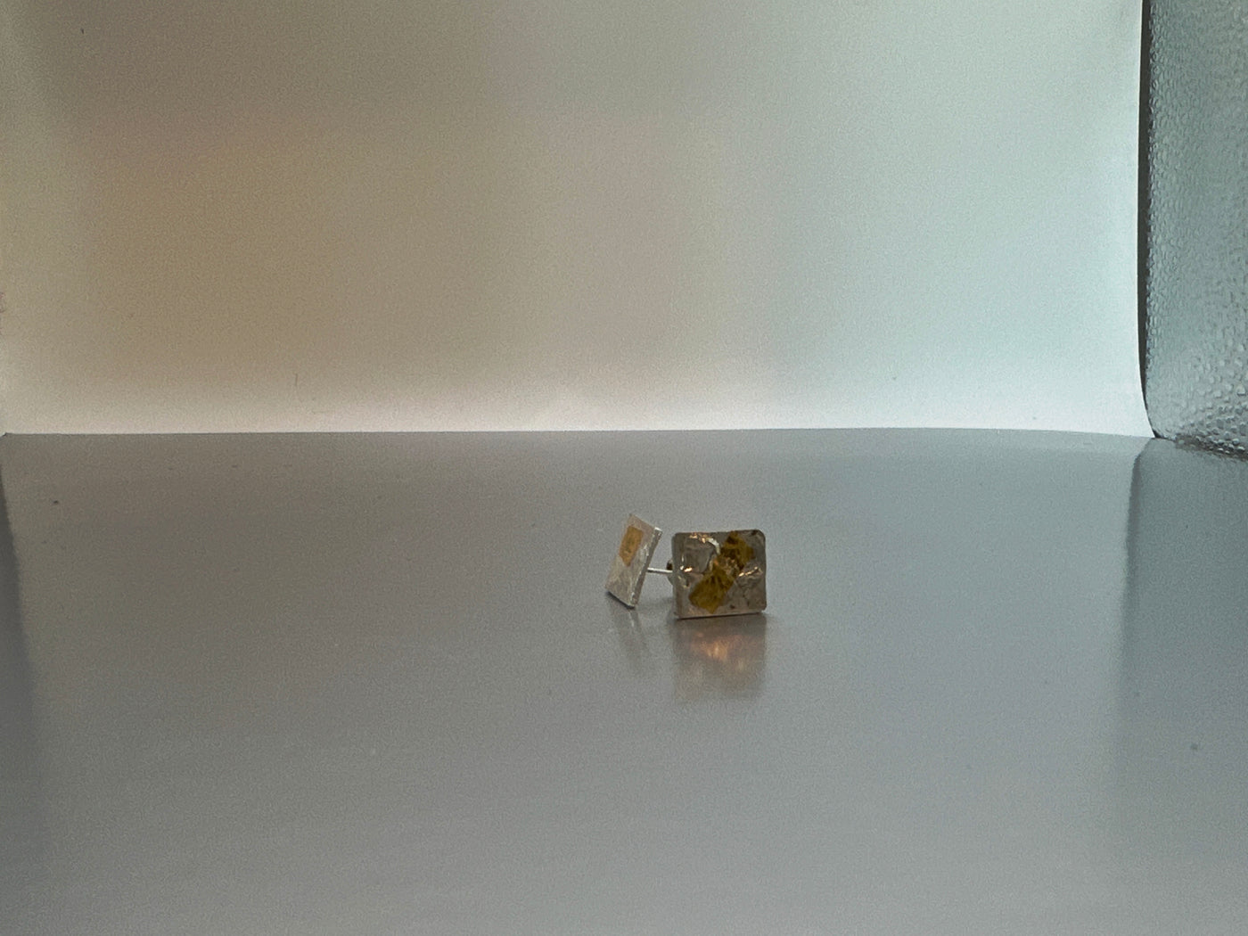 Reticulation and Keumboo technique for this silver sterling and gold square stud earrings