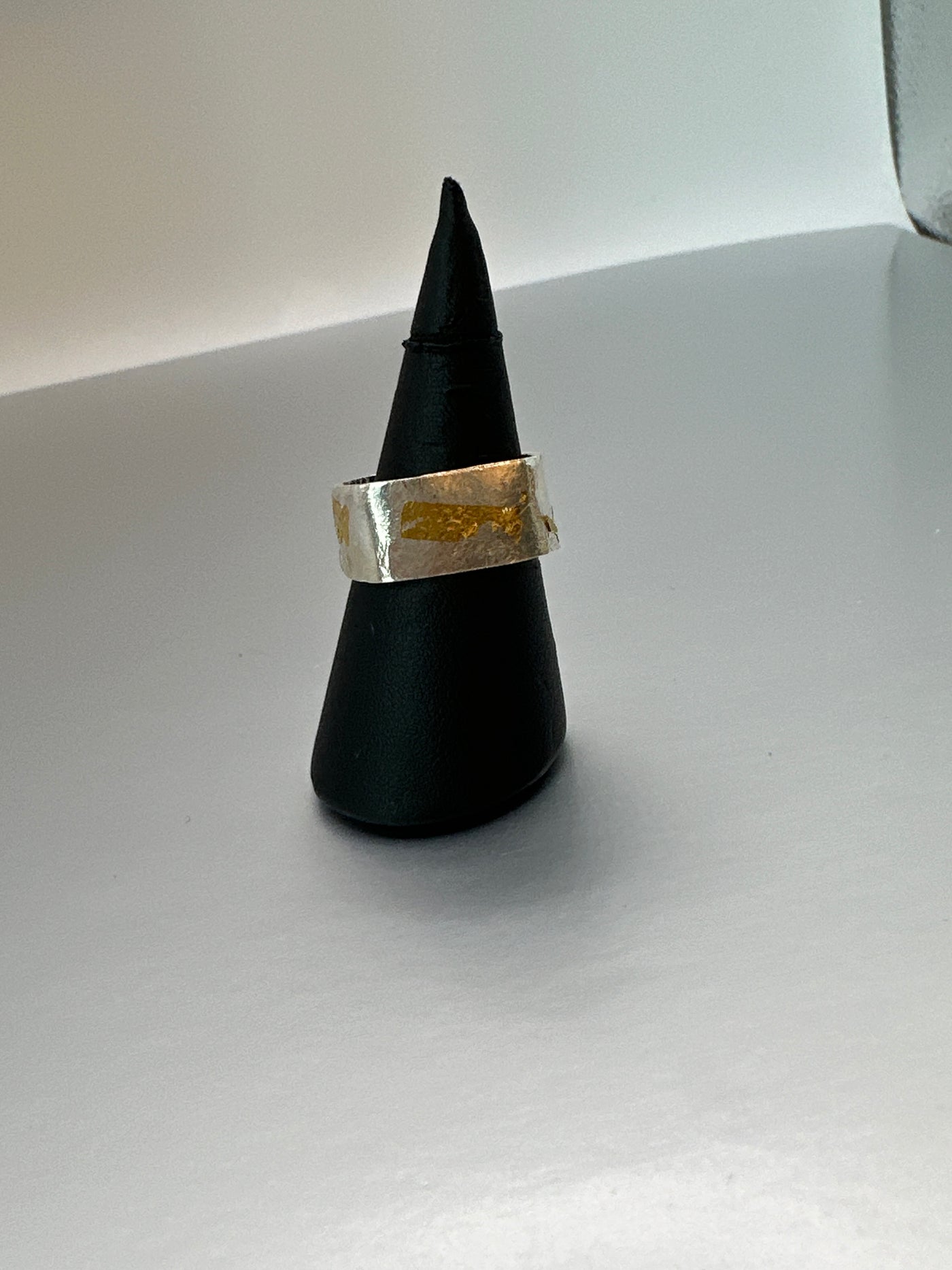 Reticulation and Keumboo technique for this silver sterling and gold square ring