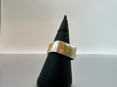 Reticulation and Keumboo technique for this silver sterling and gold square ring