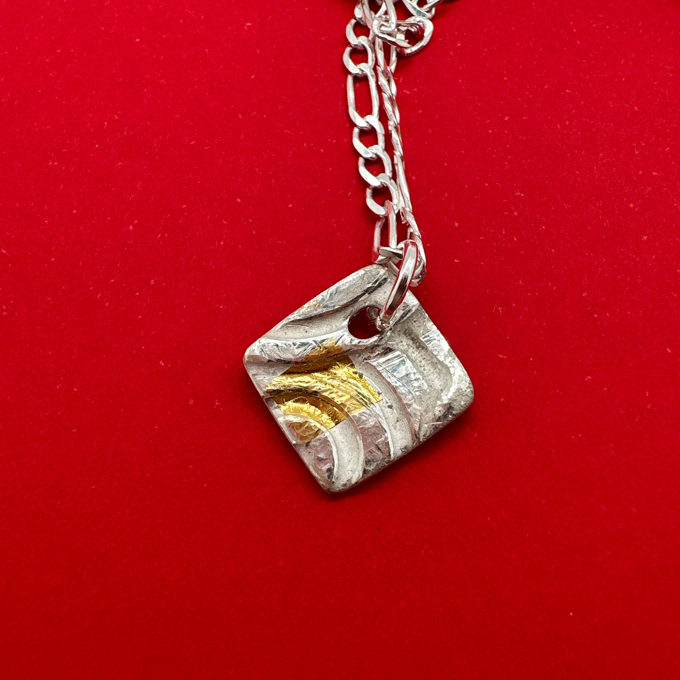 Square 1 cm fine silver teal and gold leaf-Keumboo