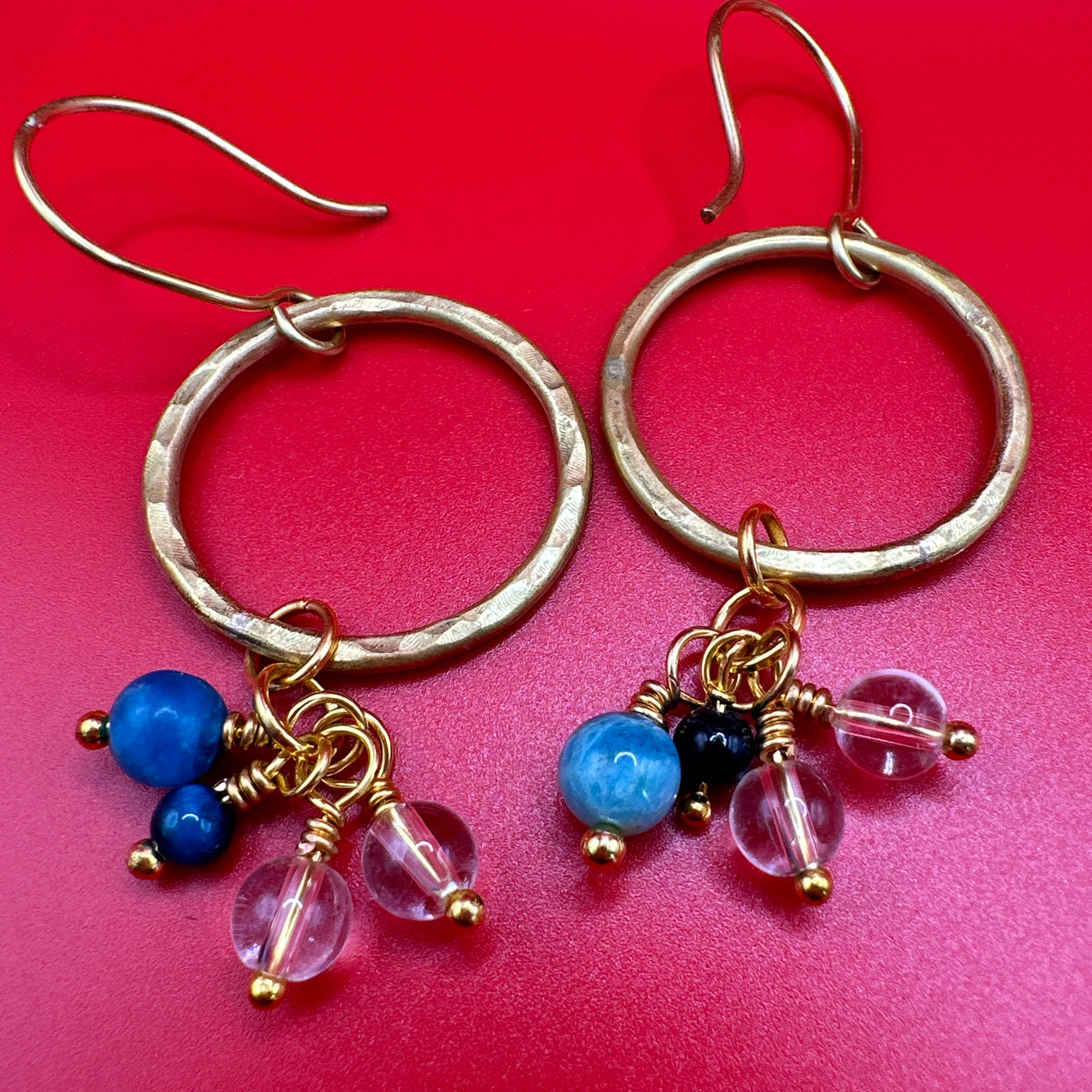 Brass round earrings and multiple stones