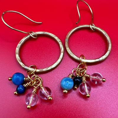 Brass round earrings and multiple stones