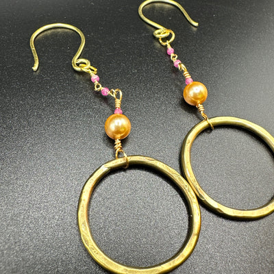Earrings silver 925 with violet beads and golden pearls
