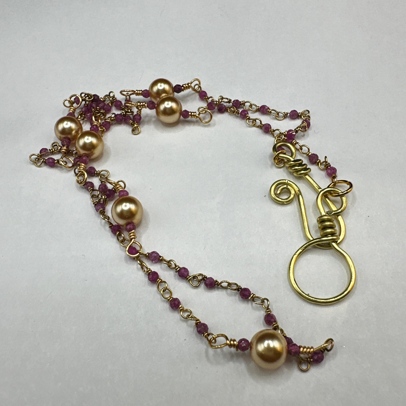 Necklace silver 925 with violet beads and golden pearls