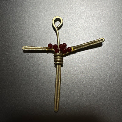 Cross in brass and red agate
