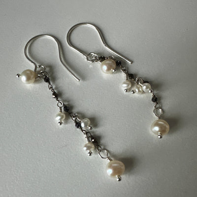 Freshwater oval and potato pearls on silver earrings