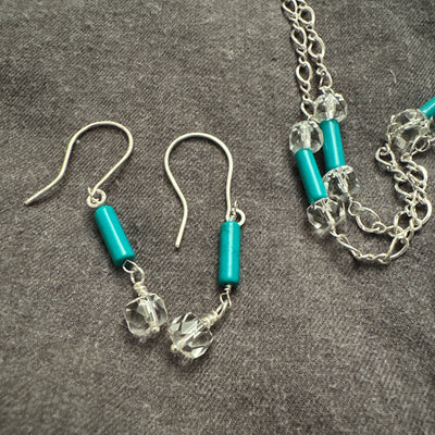 Tourquoise tubes and rock crystal silver earrings