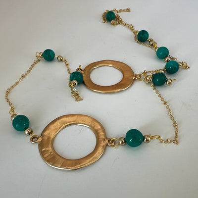 Zama rounds with giada giadeite green and steel pearls on steel chain