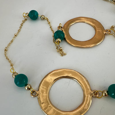 Zama rounds with giada giadeite green and steel pearls on steel chain