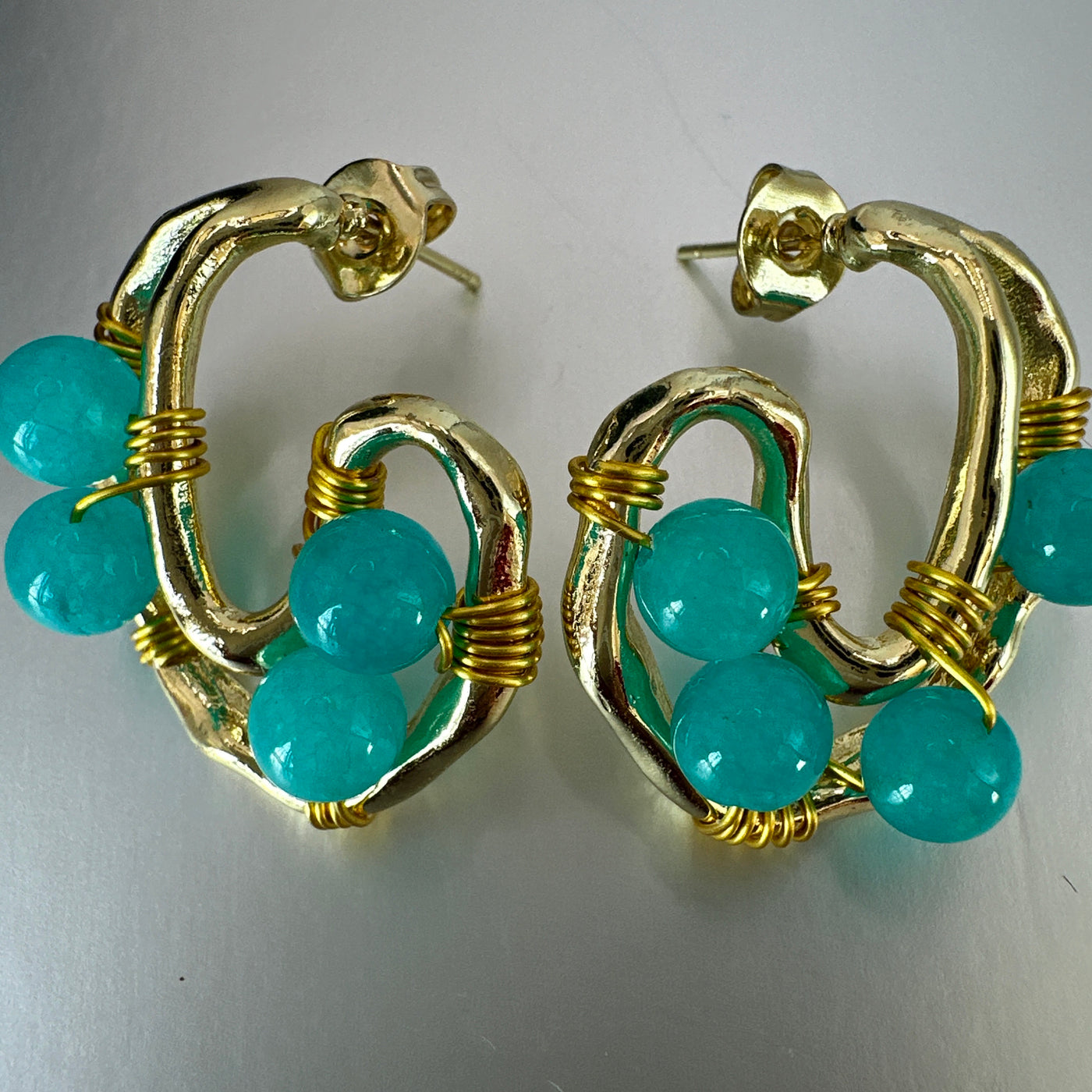 Bronze and turquoise giada earrings