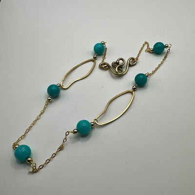 Bronze oval and brass chain with turquoise giade and steel dividers