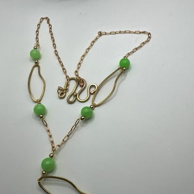 Bronze oval and brass chain with green giade and steel dividers