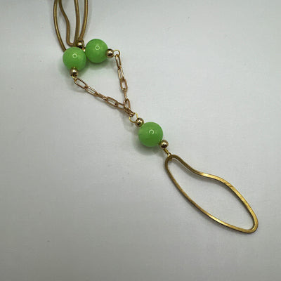 Bronze oval and brass chain with green giade and steel dividers