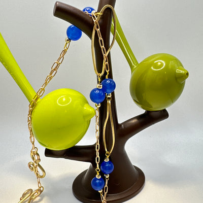 Bronze oval and brass chain with blue giade and steel dividers