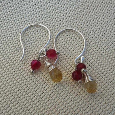 Citrine, agata porpora and silver earrings