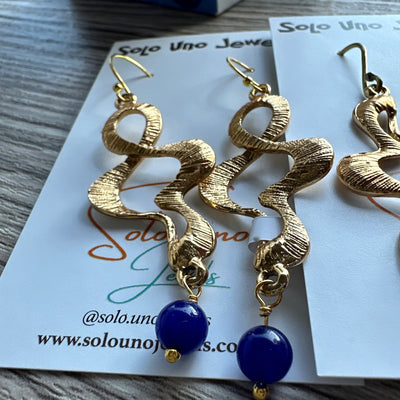 Blue giada pearls earrings with  gold colored zama elements and brass