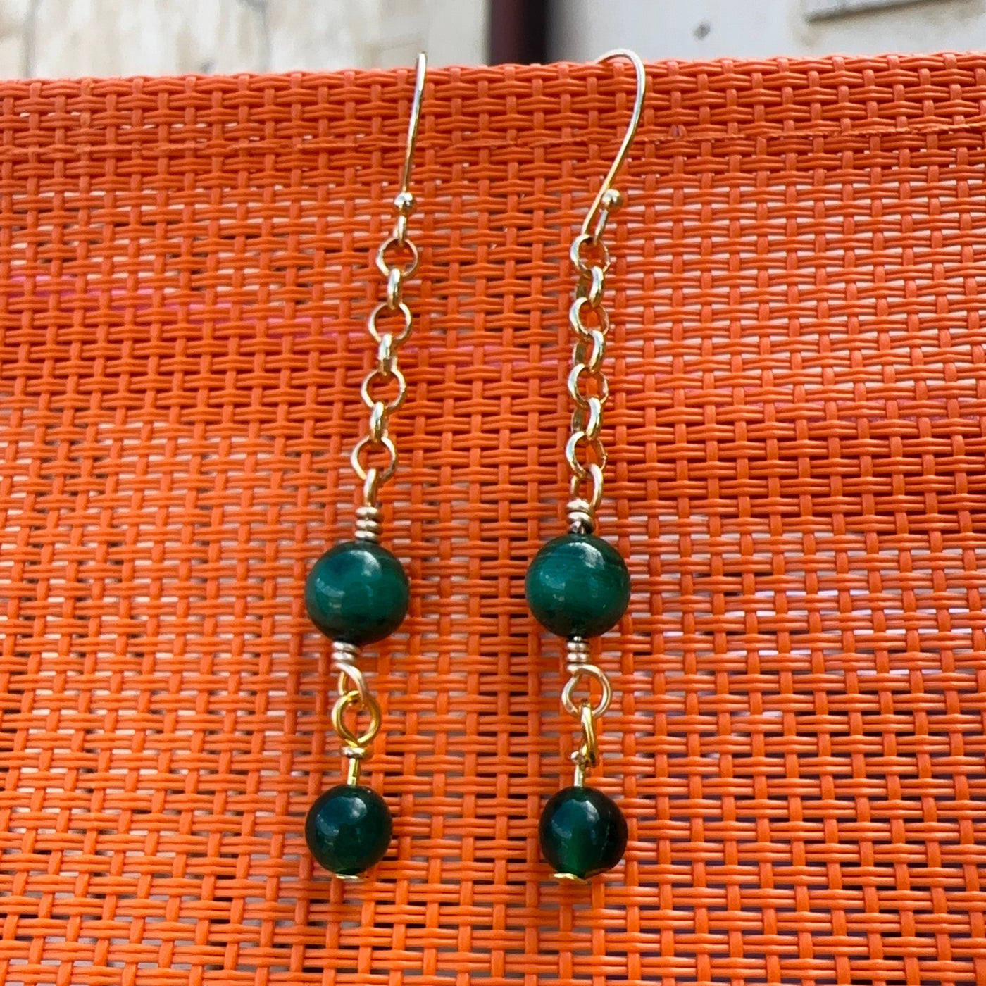 Malachite and green giada earrings on brass