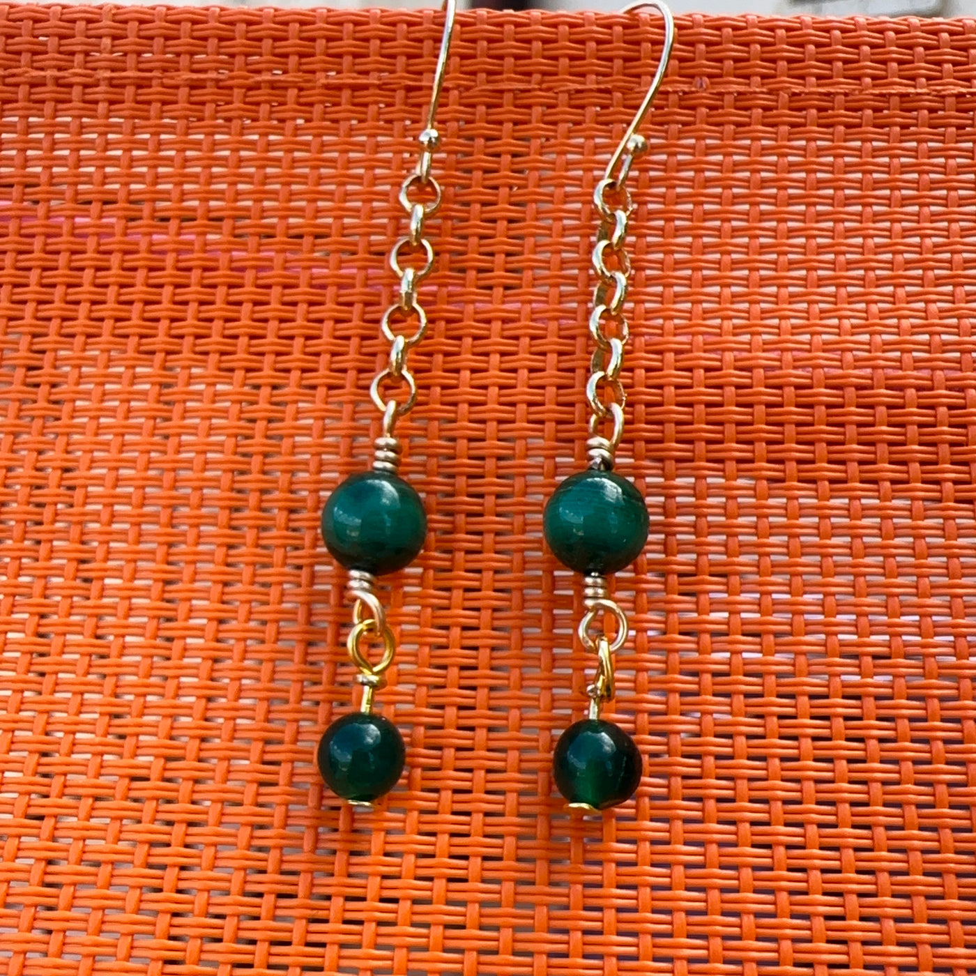 Malachite and green giada earrings on brass