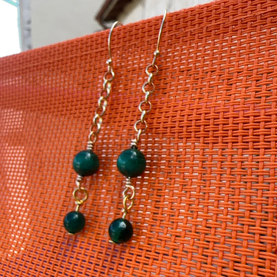 Malachite and green giada earrings on brass