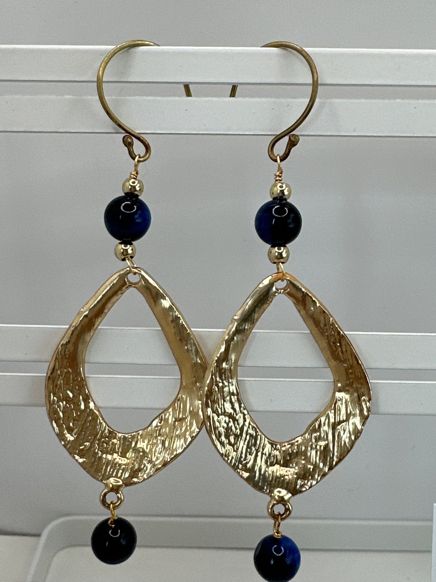 Blue lapis tiger eye earrings with Zama and brass