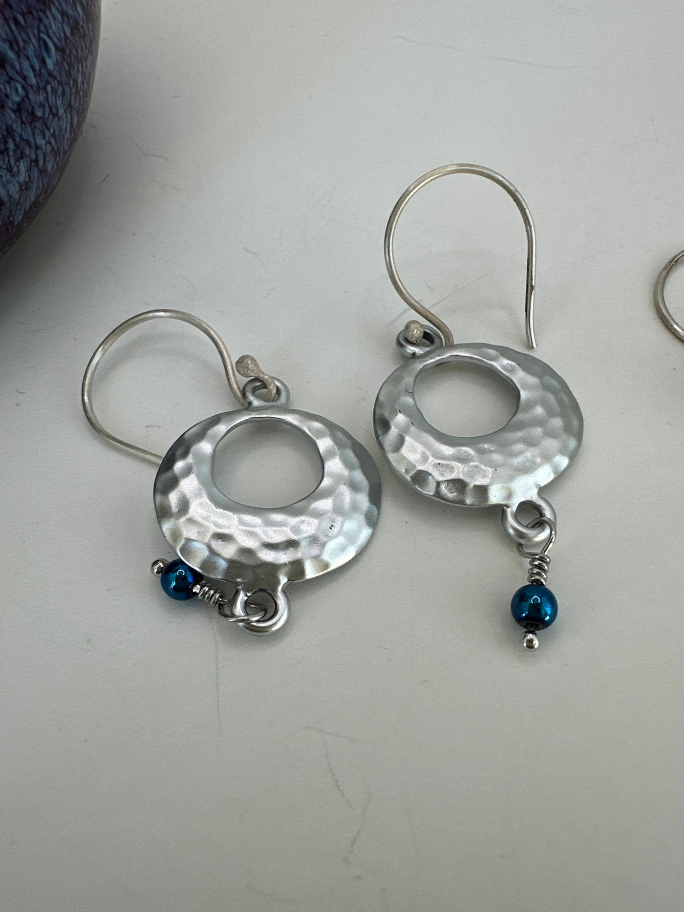 Small zama creole with hematite blue earrings