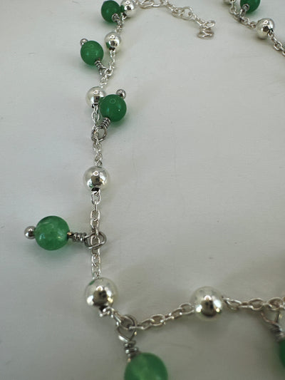 Green jade on silver 925 anklet