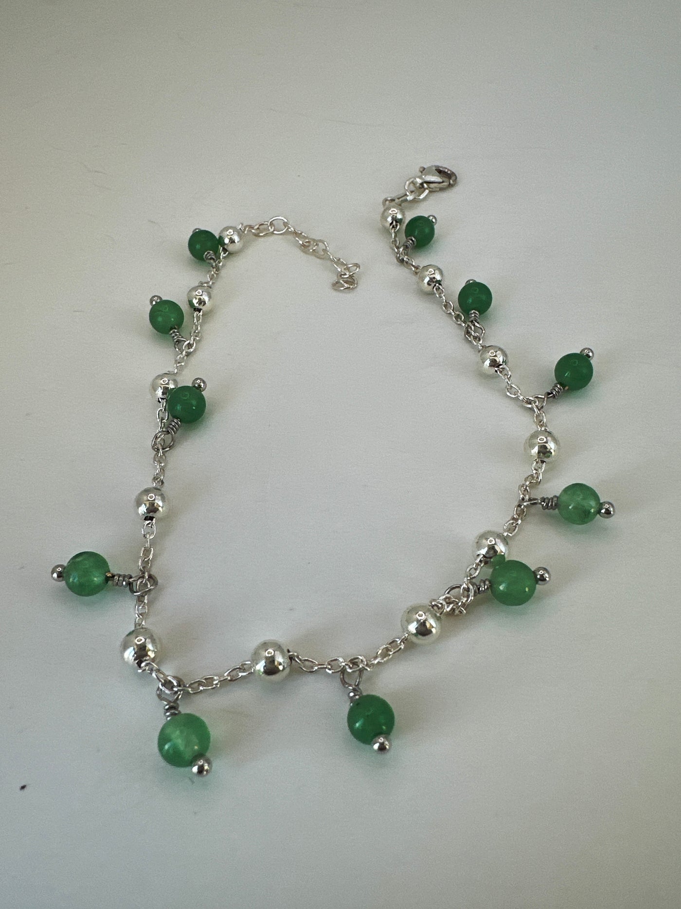 Green jade on silver 925 anklet