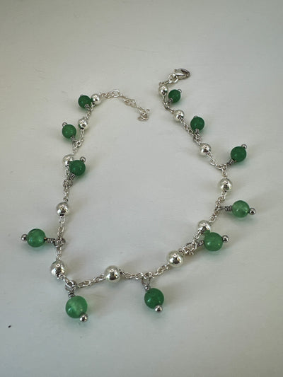 Green jade on silver 925 anklet