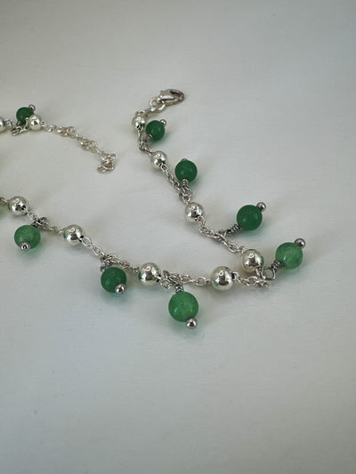 Green jade on silver 925 anklet