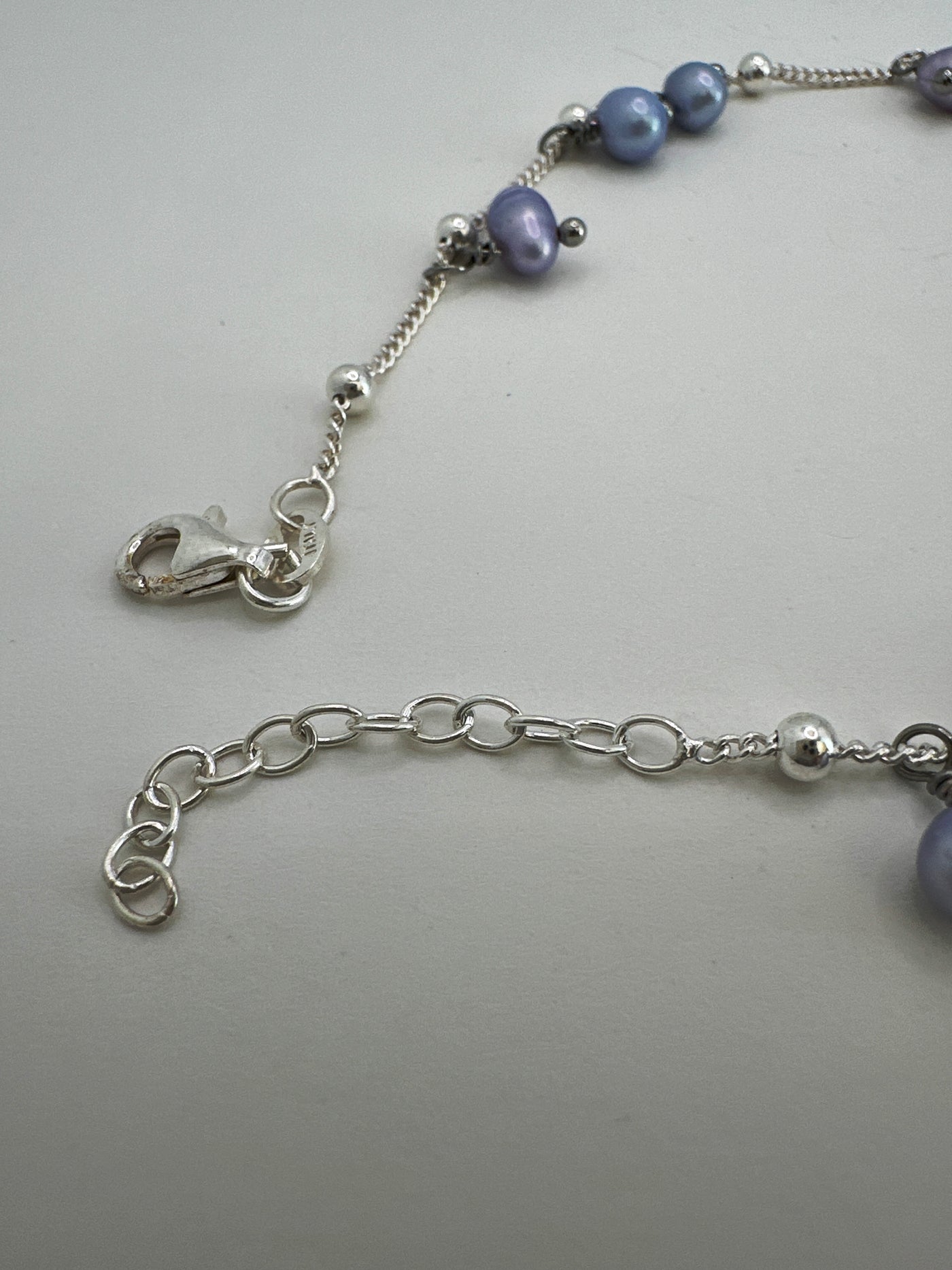 Freshwater pearls lavender on silver 925 anklet
