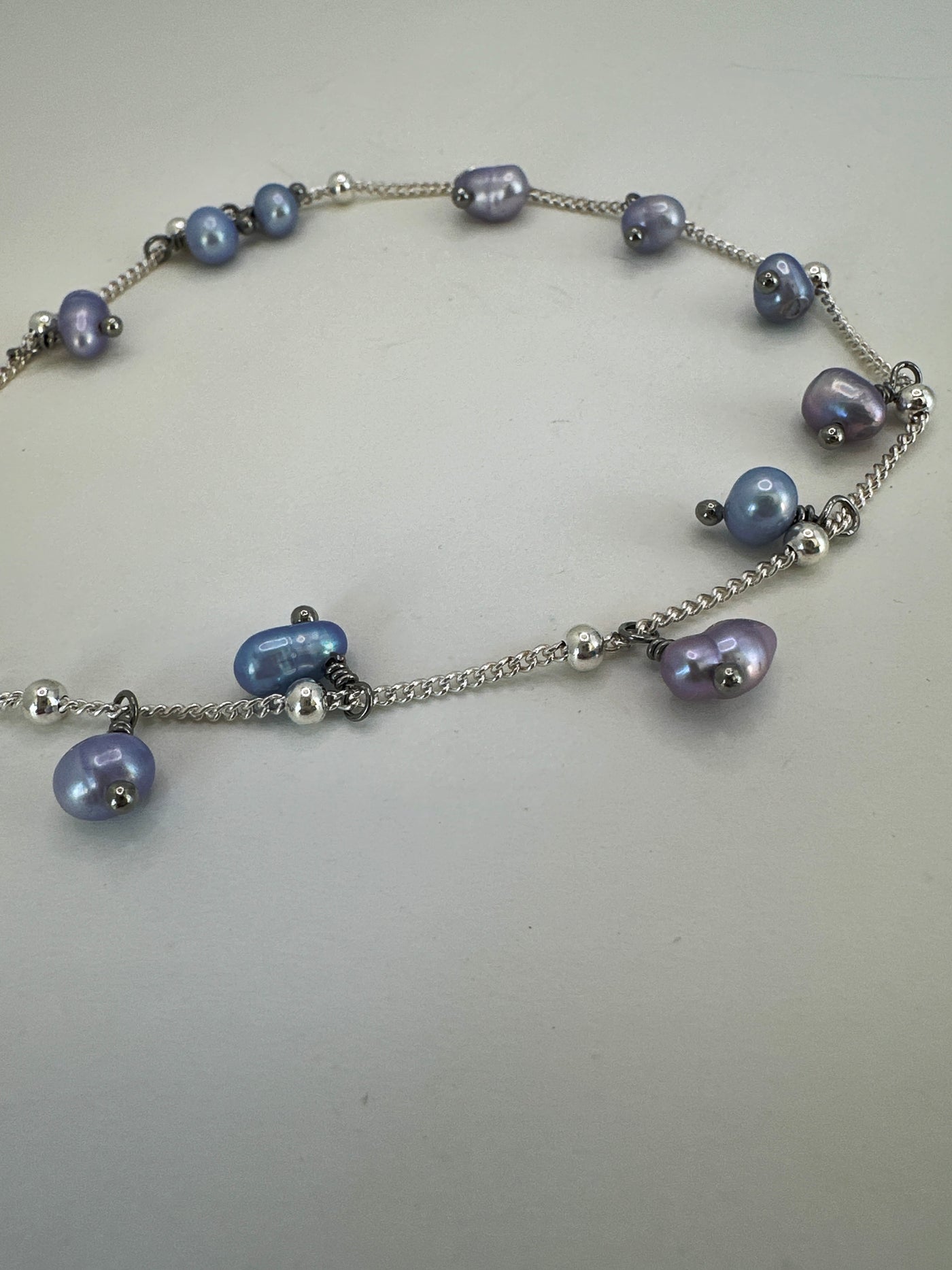 Freshwater pearls lavender on silver 925 anklet