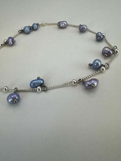 Freshwater pearls lavender on silver 925 anklet