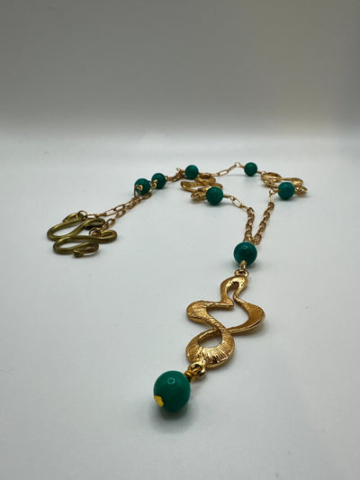 Turquoise giade necklace with Zama and brass